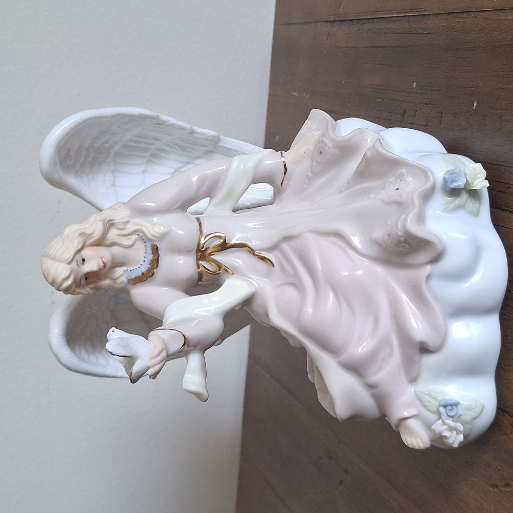 Vintage Porcelain Angel Musical Figurine with Dove
